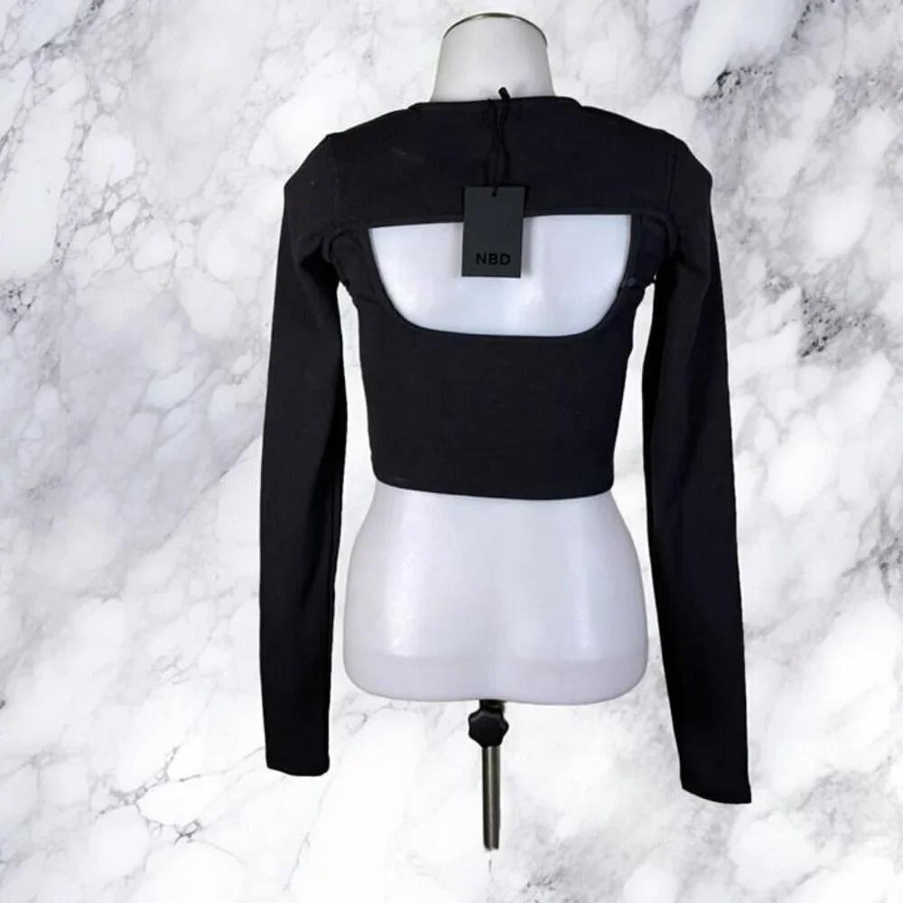 NBD Cropped Long Sleeve Top Tank Set - Black - Picture 3 of 8